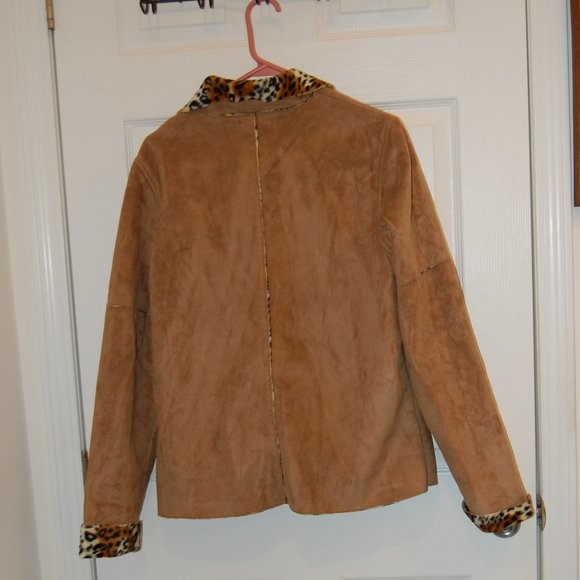 E Studio Women's Leopard Lined Long Sleeve Suede Zipper Jacket No Size Tag (S-M) - Picture 8 of 10